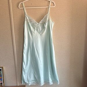 Vintage Ashley Taylor Slip Dress Sz 38 Blue Lace Trim Satin Nightgown Celestial